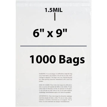Poly Bags with suffocation warning 1.5 Mil 6X9 inches 1000 Bags